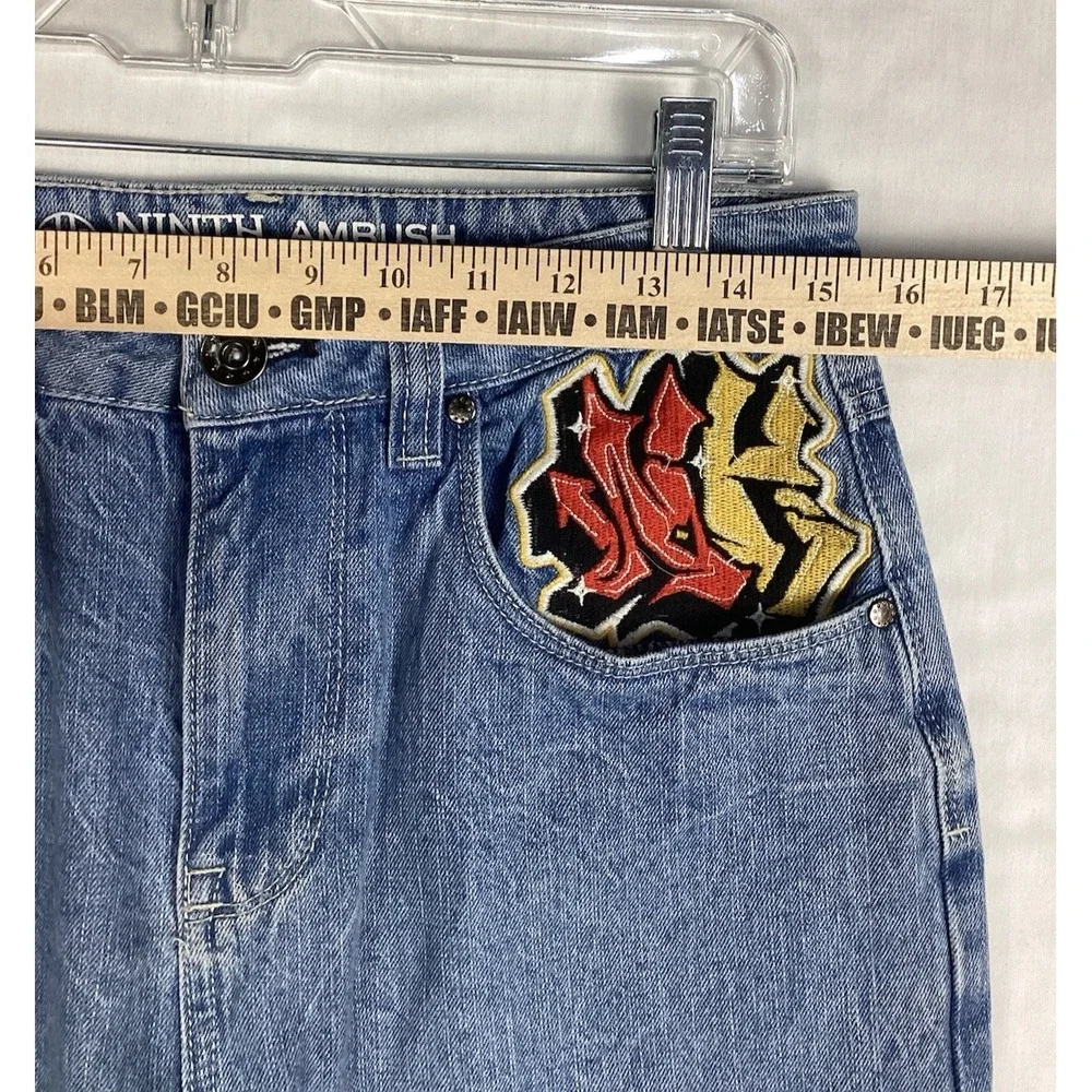 Ninth Hall Ambush Jeans Mens 28 Embroidered Dragon, Blue Denim 90's - Picture 4 of 12